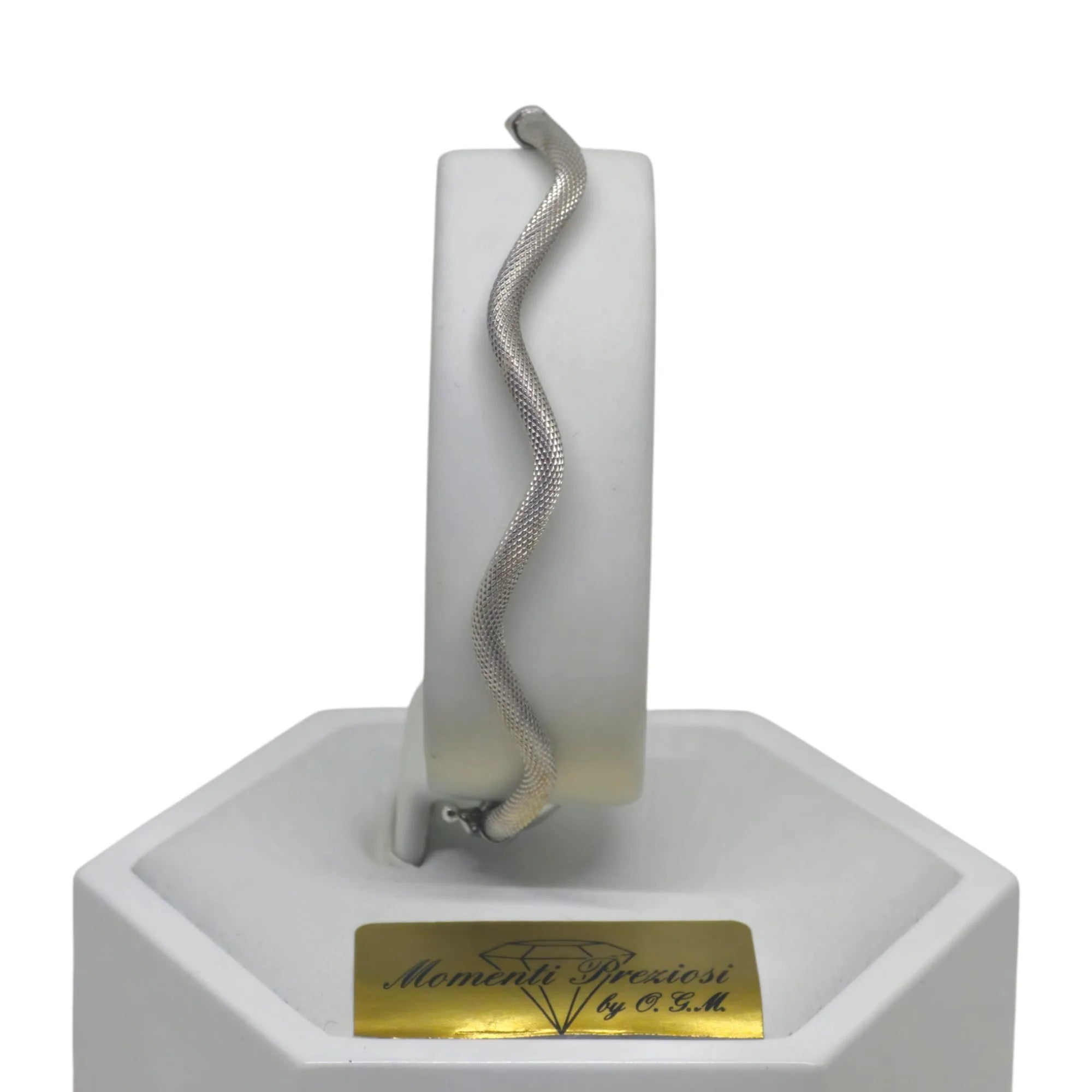 Bracciale donna rigido ondulato in oro bianco 18 kt