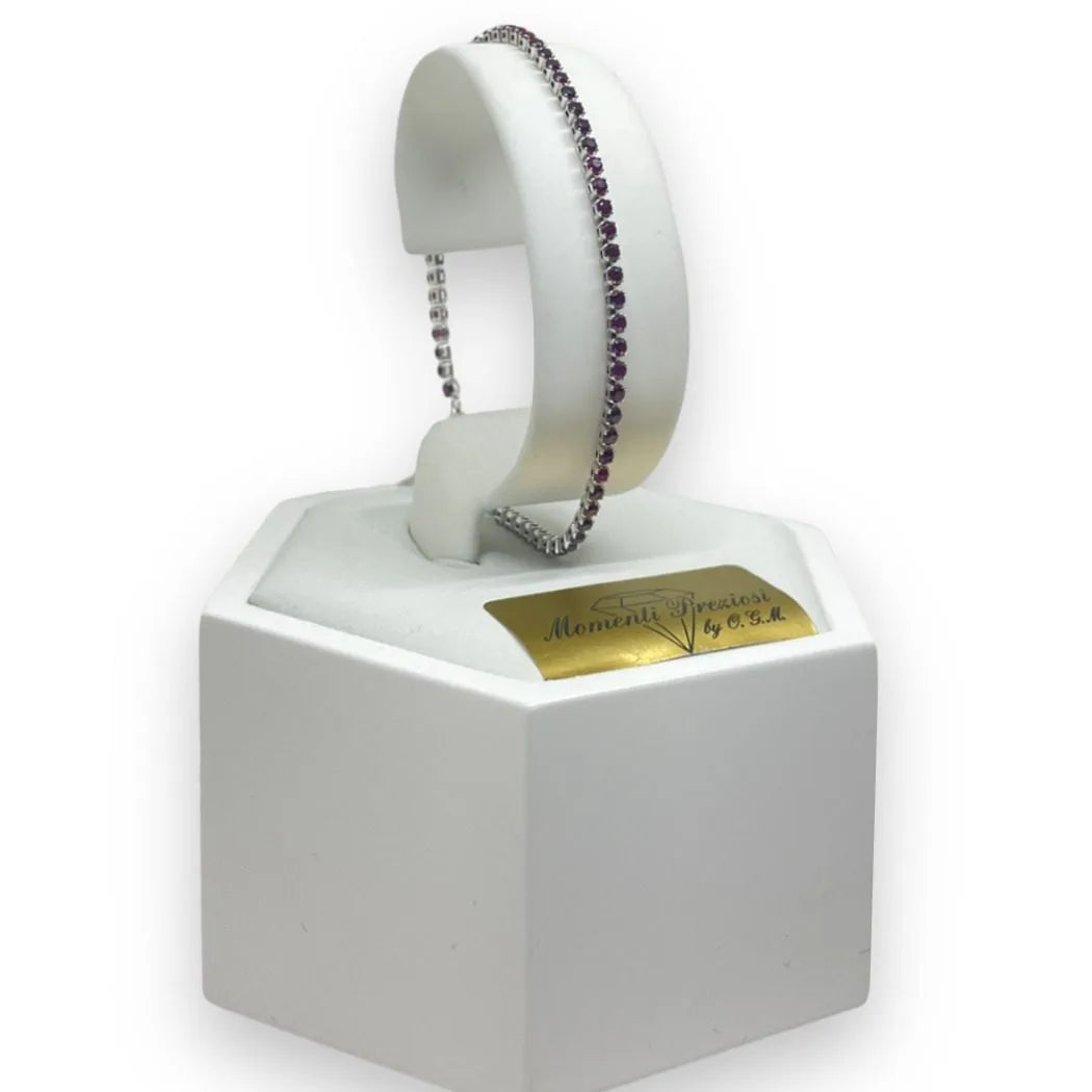 Bracciale iGold Tennis in Oro Bianco 375 9 KT con Zirconi Magenta