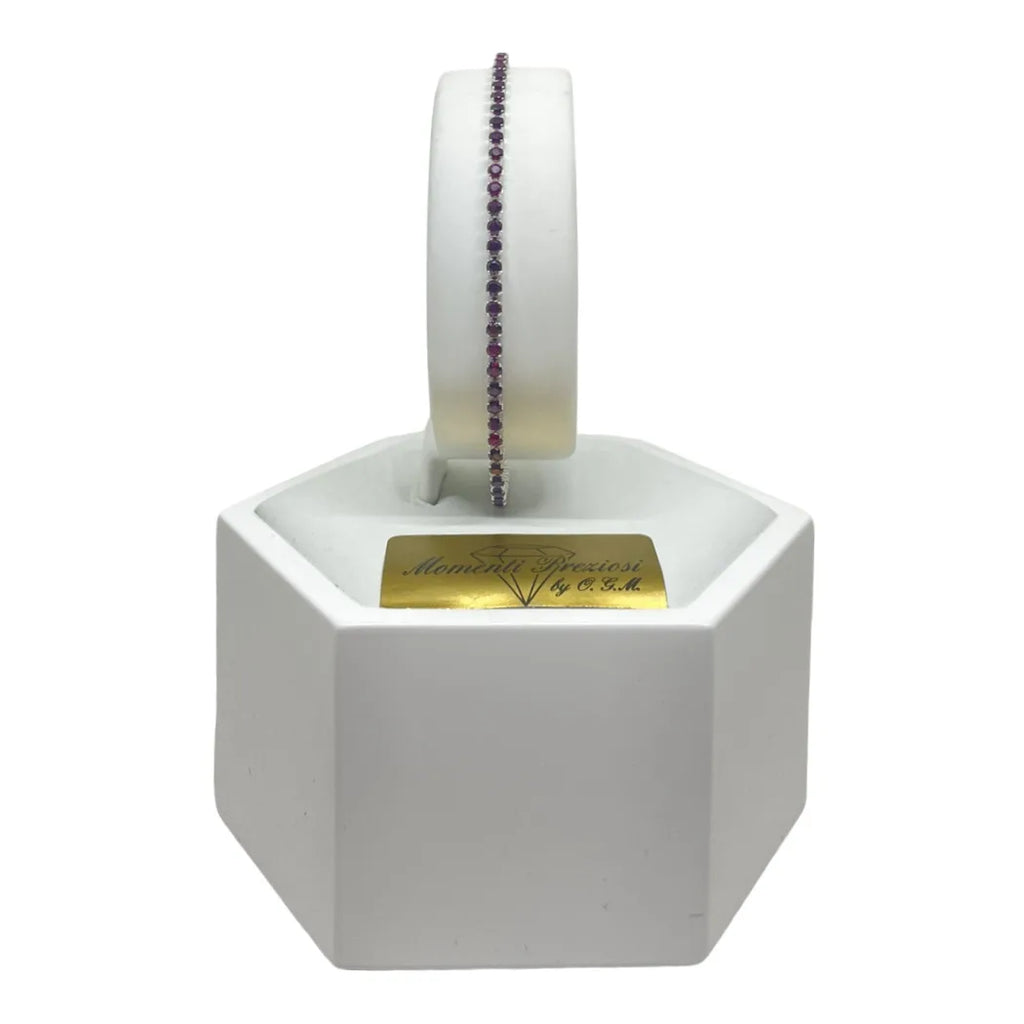 Bracciale iGold Tennis in Oro Bianco 375 9 KT con Zirconi Magenta