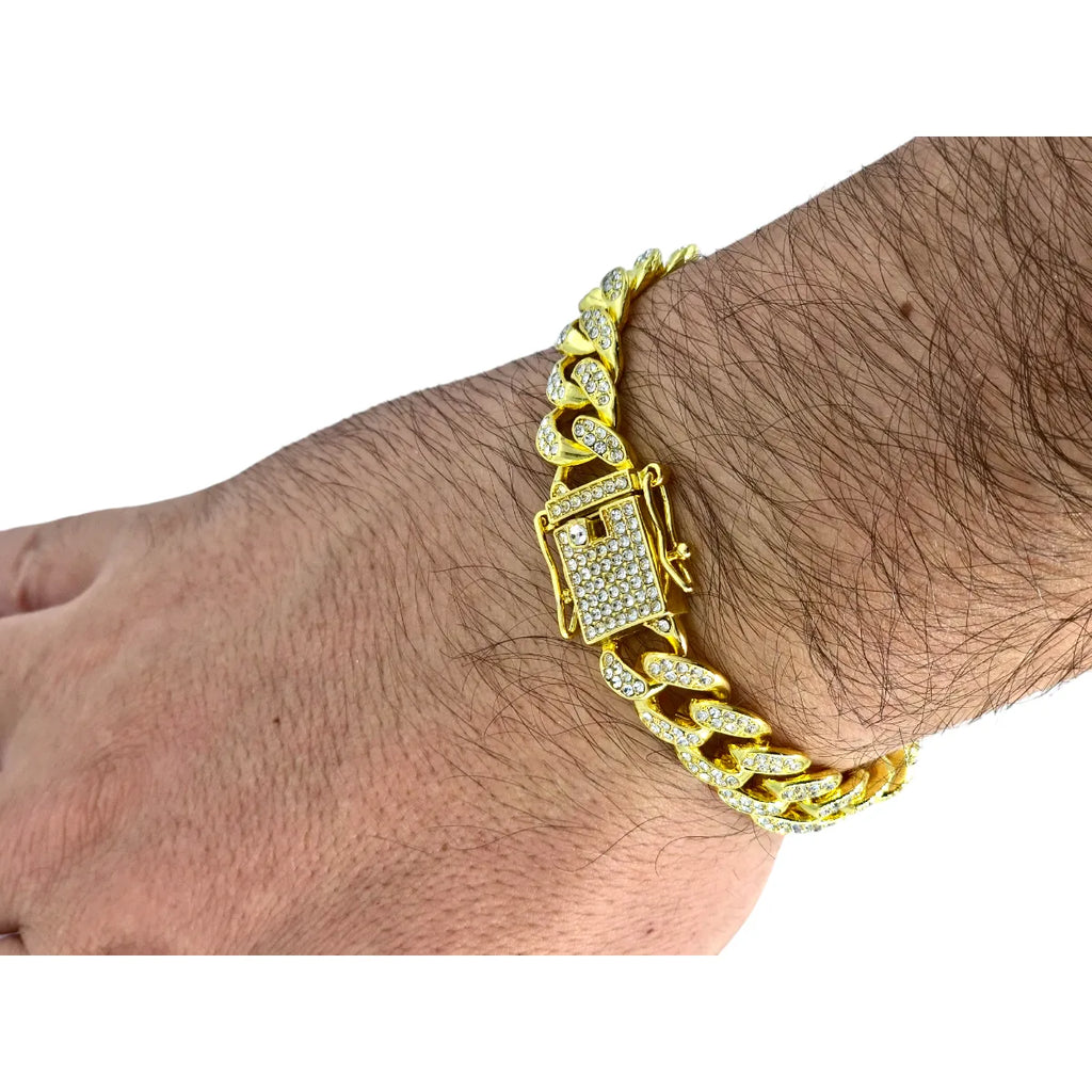 Bracciale in Acciaio Dorato Maglia Cubana - Stile Rapper e Trapper