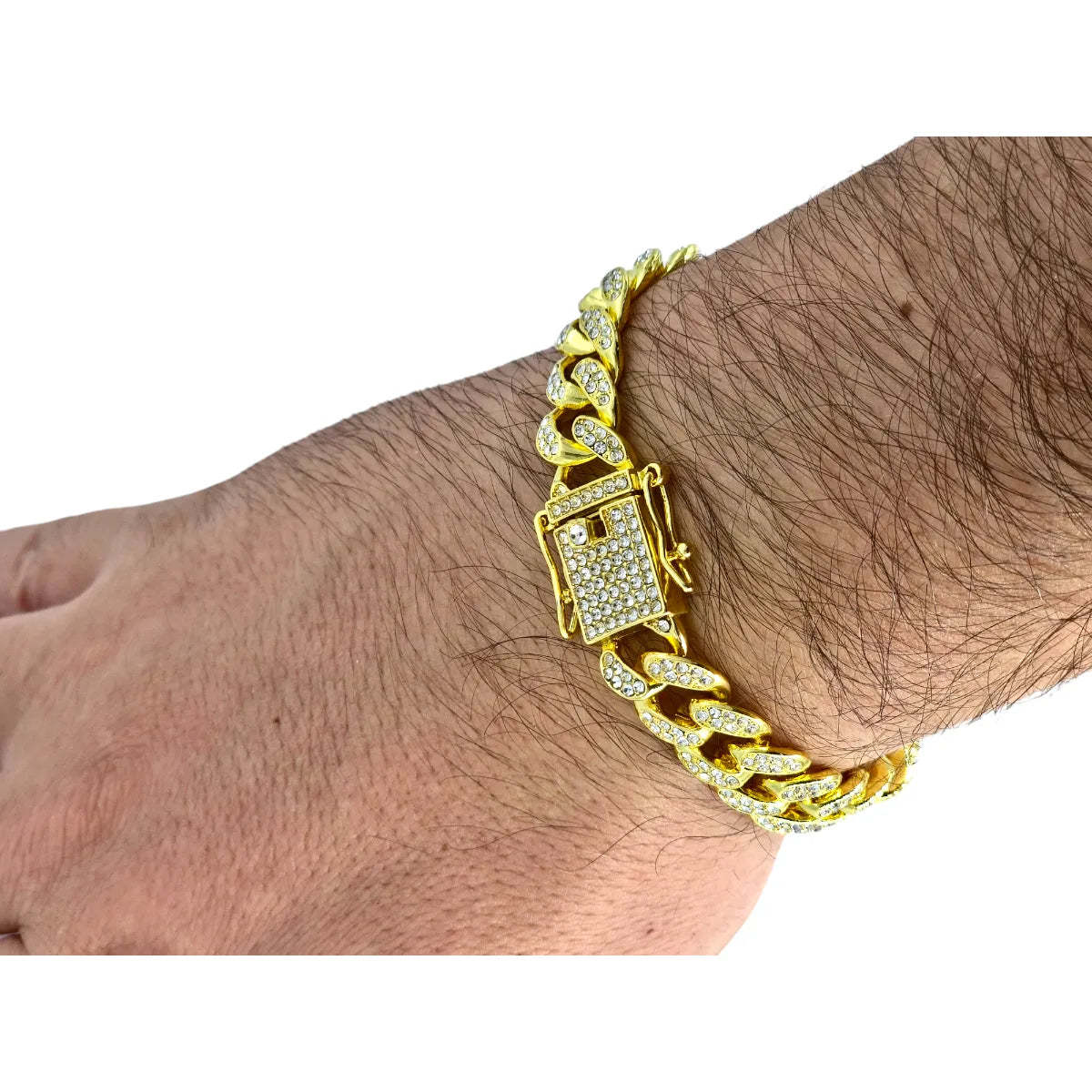 Bracciale in Acciaio Dorato Maglia Cubana - Stile Rapper e Trapper