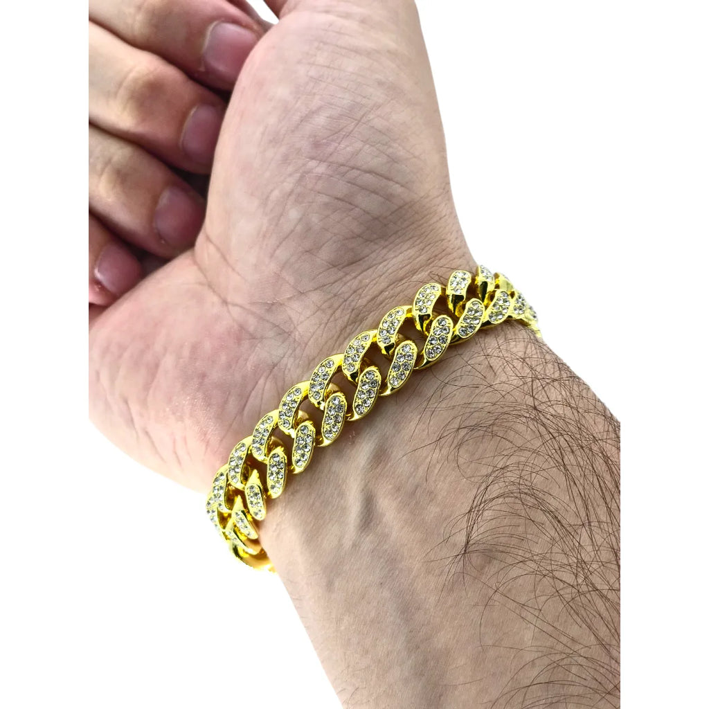 Bracciale in Acciaio Dorato Maglia Cubana - Stile Rapper e Trapper