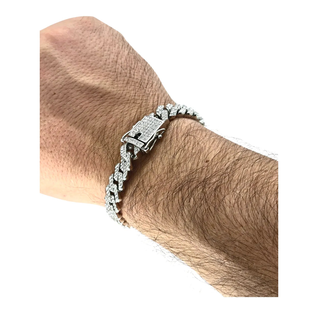 Bracciale in Acciaio Silver Maglia Cubana - Stile Rapper e Trapper
