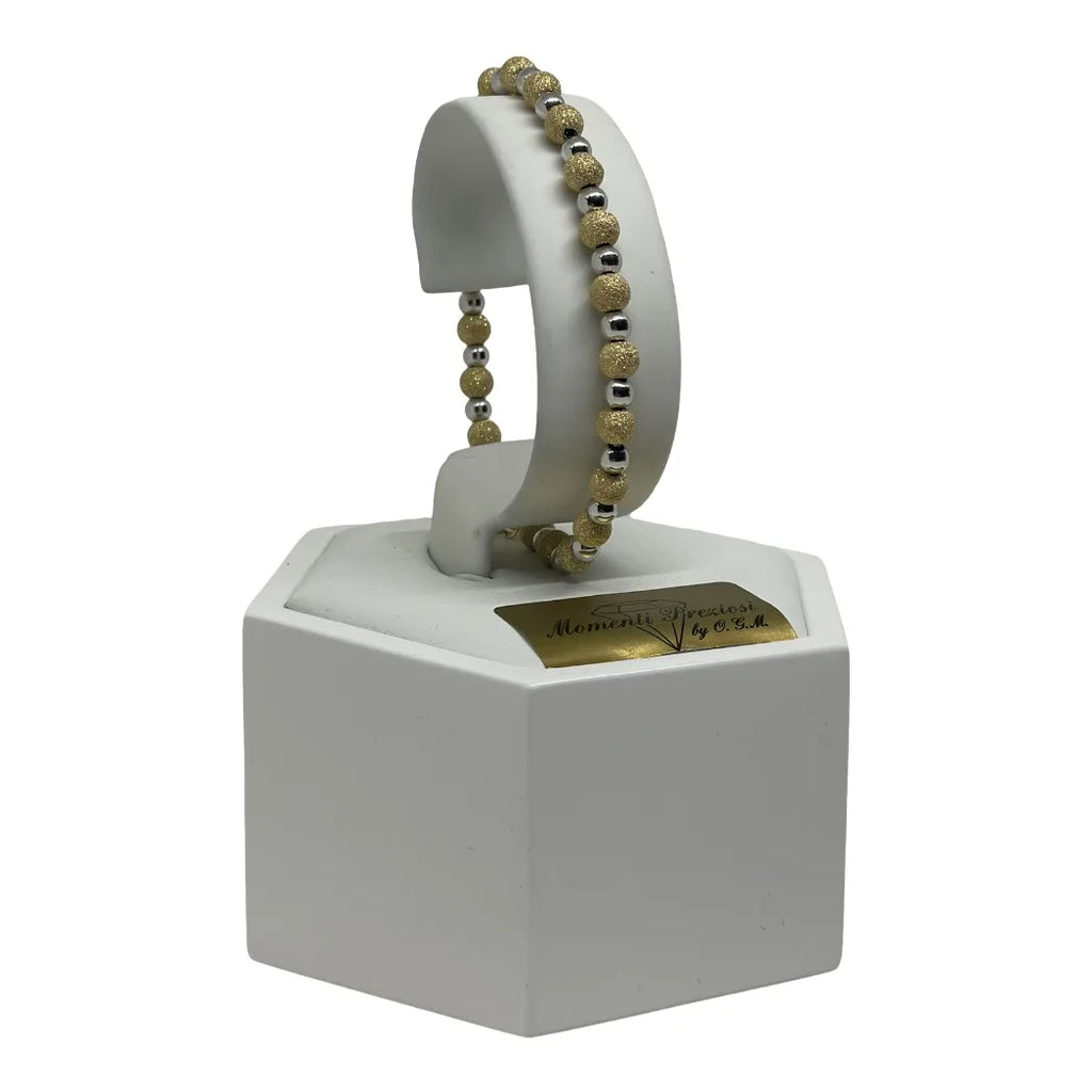 Armband aus 18 Karat Gold mit glänzenden und strukturierten Kugeln – verstellbare Eleganz