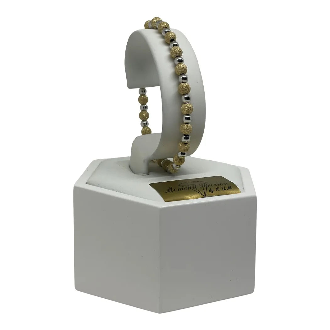Bracciale in Oro 18kt con Sfere Lucide e Lavorate – Eleganza Regolabile