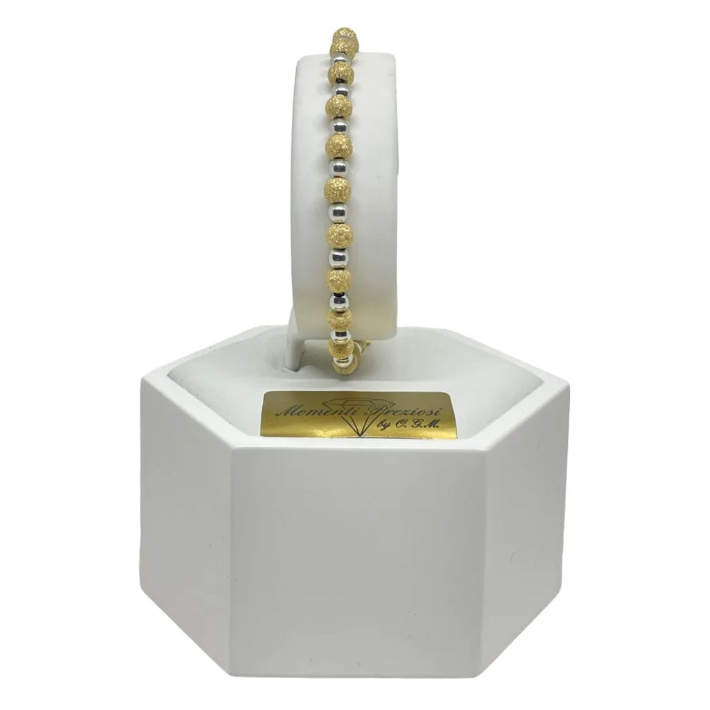 Armband aus 18 Karat Gold mit glänzenden und strukturierten Kugeln – verstellbare Eleganz