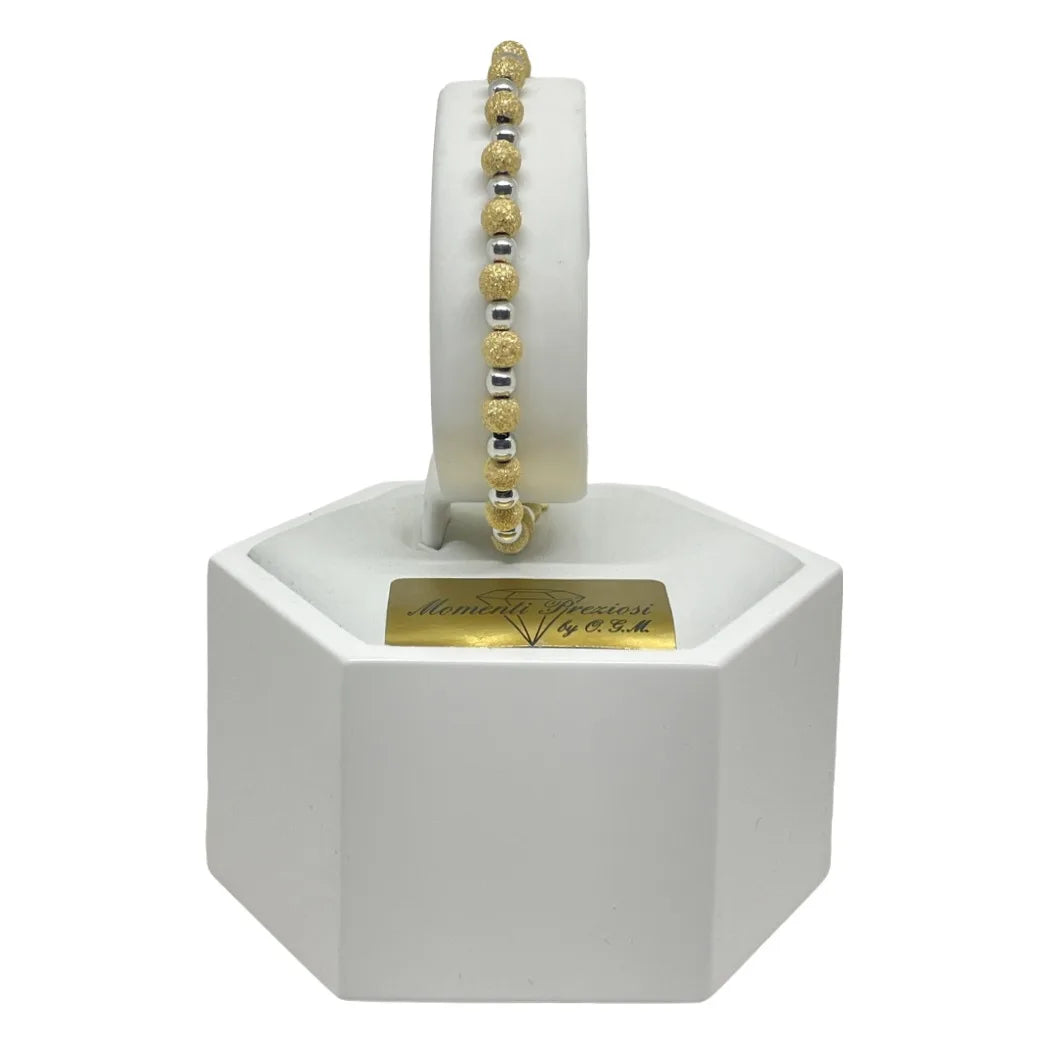 Bracciale in Oro 18kt con Sfere Lucide e Lavorate – Eleganza Regolabile