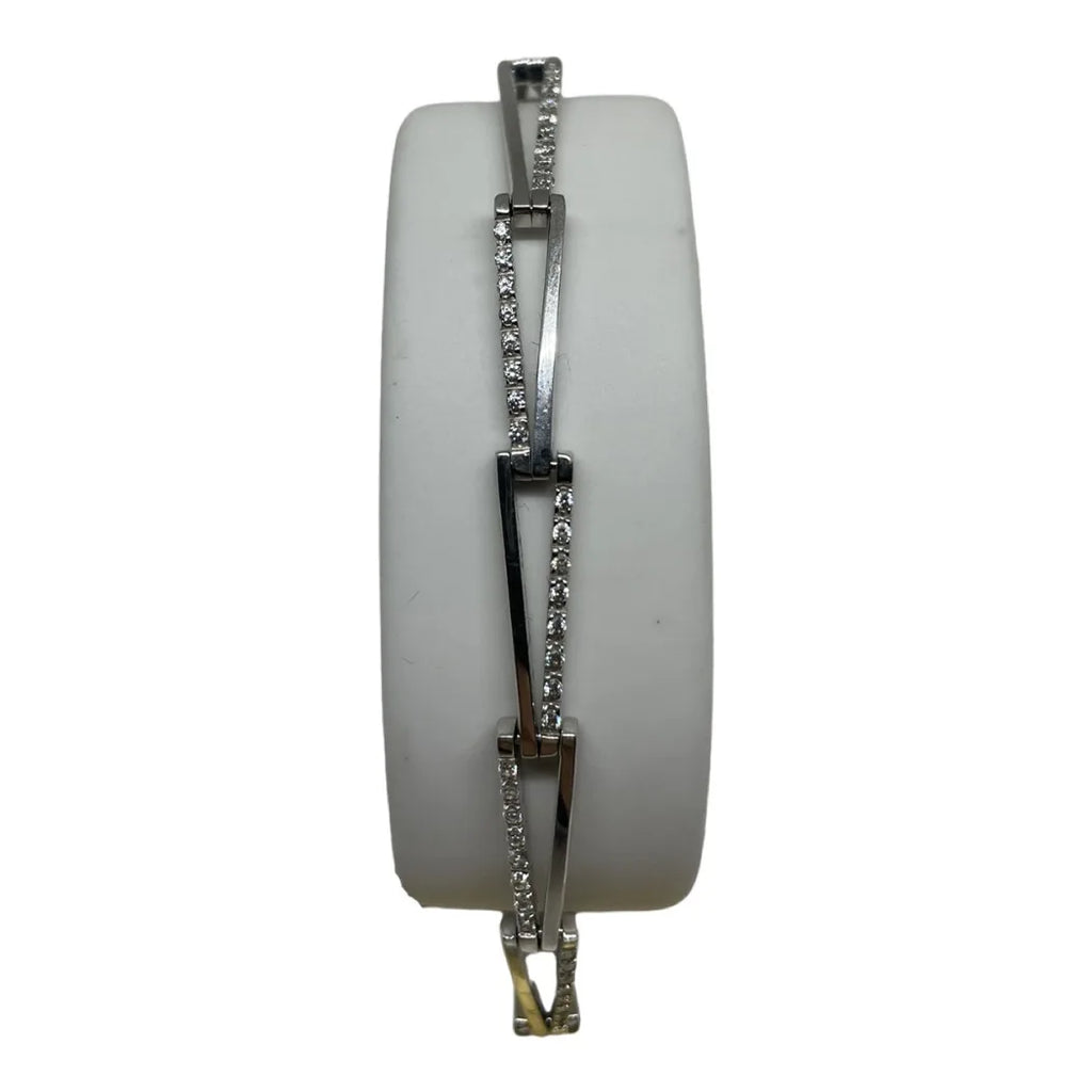 Bracciale in Oro Bianco 750 18 KT con Design Geometrico e Zirconi Brillanti