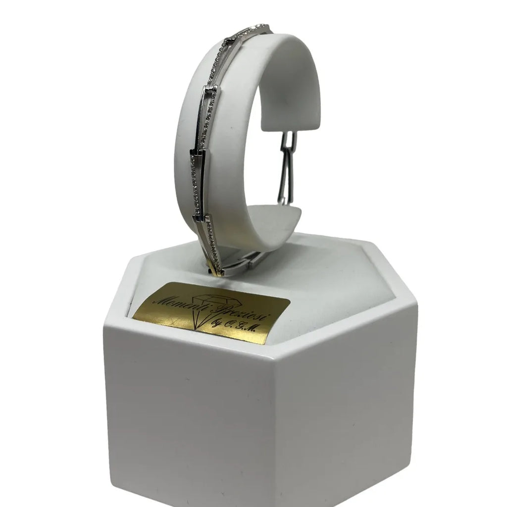 Bracciale in Oro Bianco 750 18 KT con Design Geometrico e Zirconi Brillanti