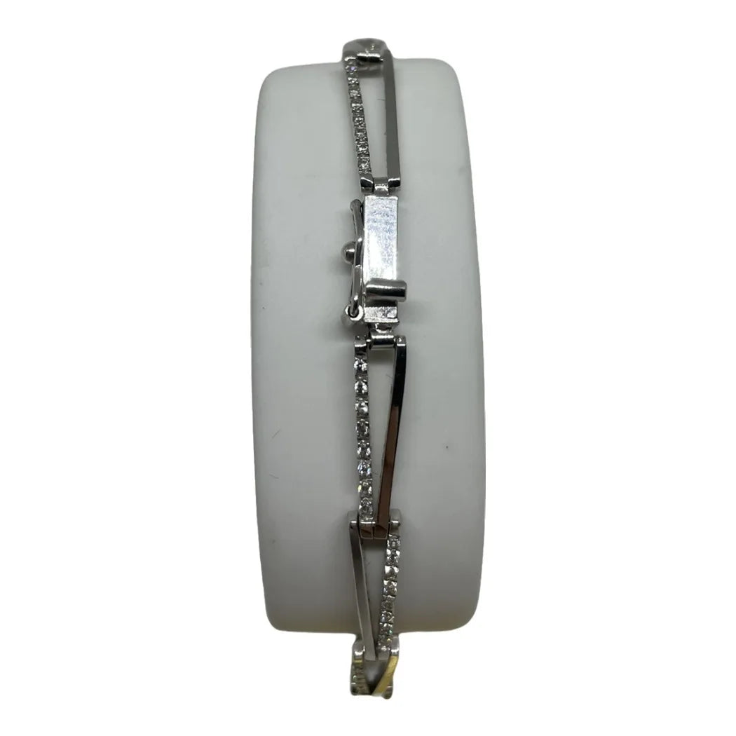 Bracciale in Oro Bianco 750 18 KT con Design Geometrico e Zirconi Brillanti