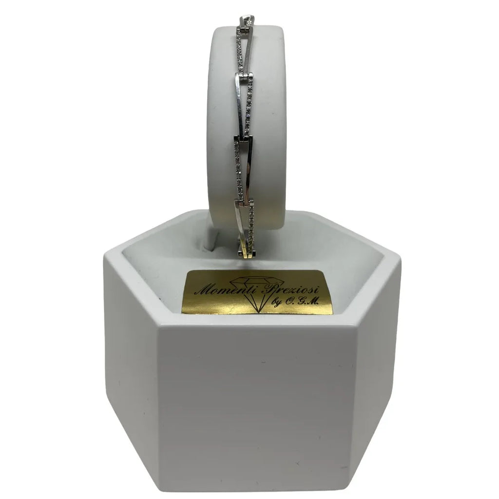 Bracciale in Oro Bianco 750 18 KT con Design Geometrico e Zirconi Brillanti