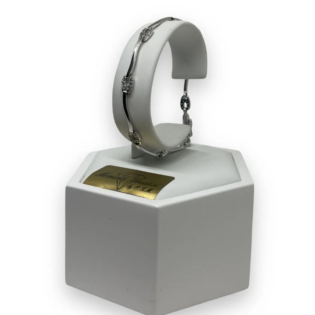 Bracciale in Oro Bianco 750 18 KT con Dettagli Eleganti e Zirconi Brillanti