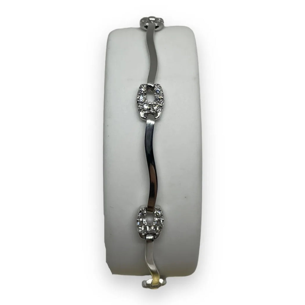Bracciale in Oro Bianco 750 18 KT con Dettagli Eleganti e Zirconi Brillanti