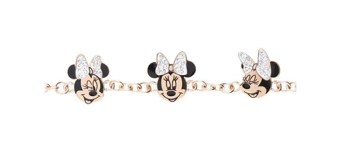 Armband aus roséfarbenem Edelstahl mit 3 Minnie-Anhängern und Strasssteinen 1672044
