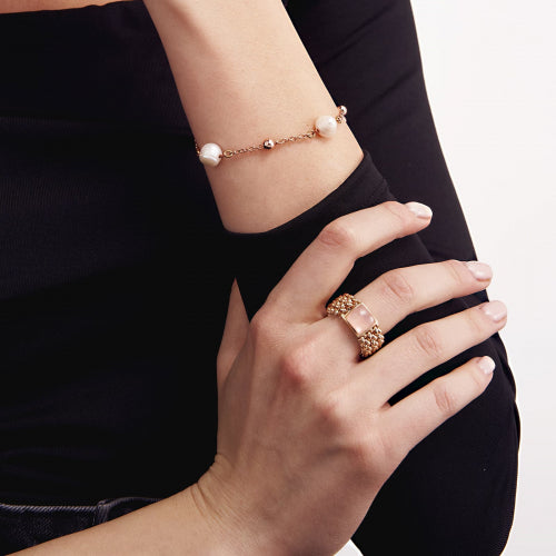 Bracciale in bronzo dorato rosa e perle naturali Unoaerre donna 2066
