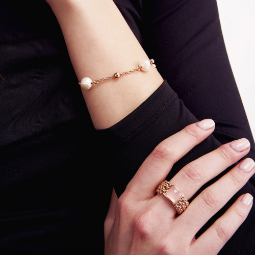 Bracciale in bronzo dorato rosa e perle naturali Unoaerre donna 2066