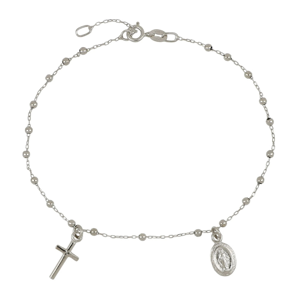 Bracciale rosario in oro 18kt catenina rolo' con grani lucidi