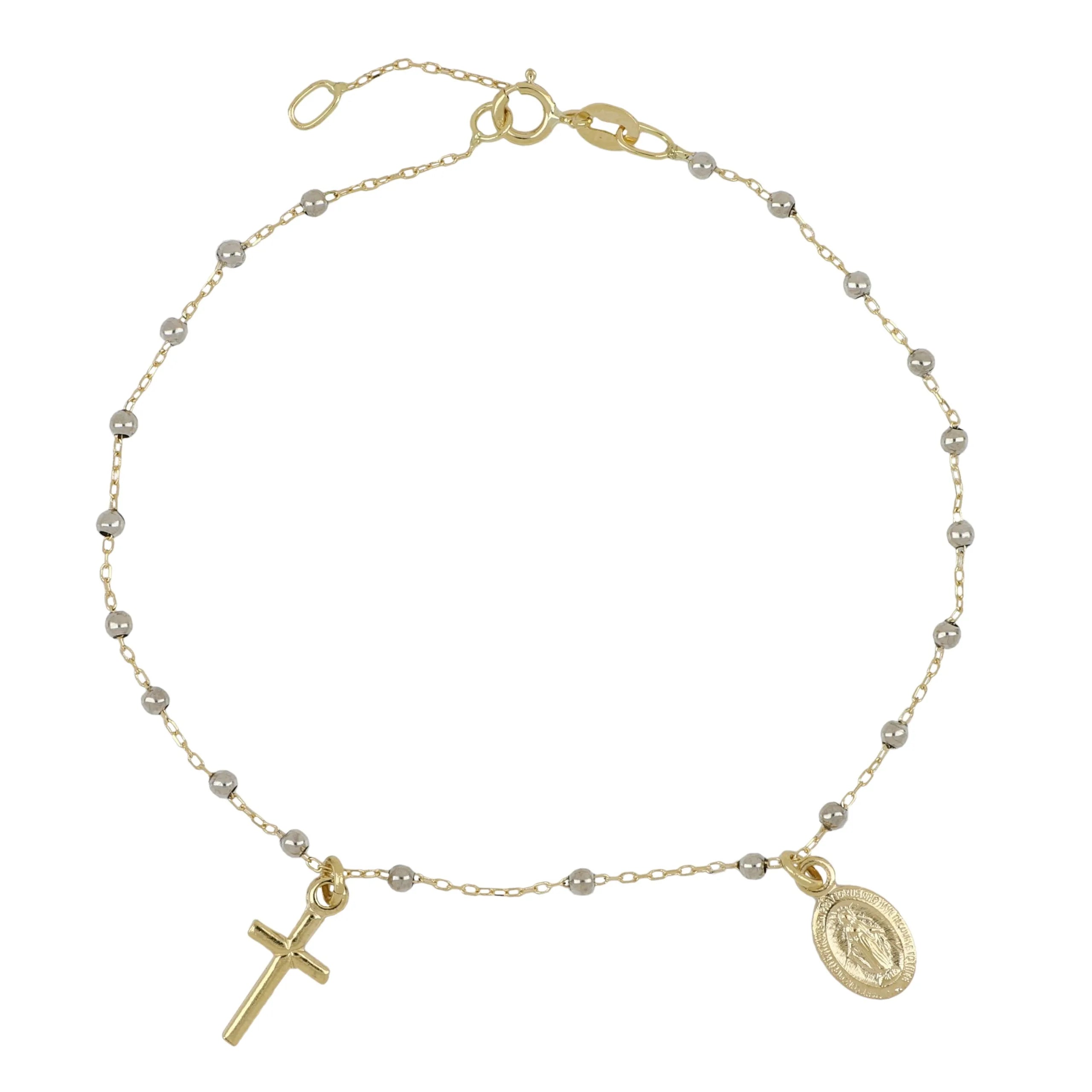 Bracciale rosario in oro 18kt catenina rolo' con grani lucidi