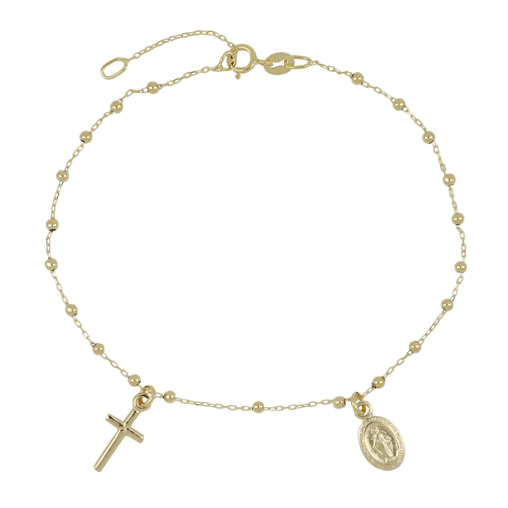 Bracciale rosario in oro 18kt catenina rolo' con grani lucidi