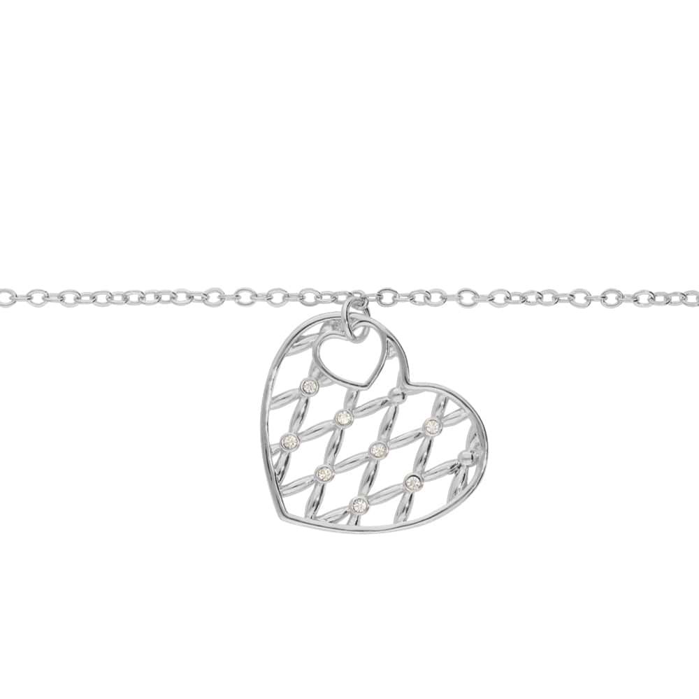 Bracciale in ottone rodiato con cuore e brillanti