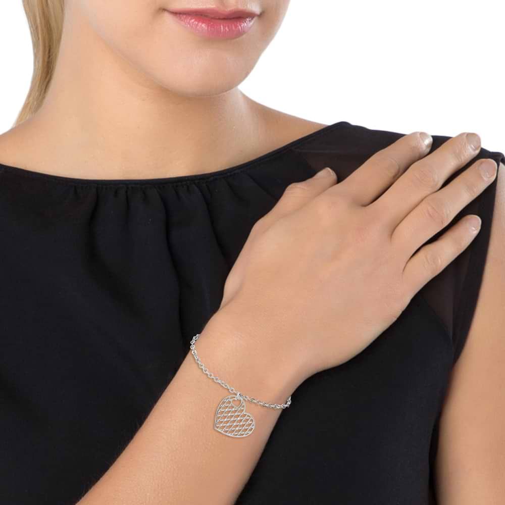 Bracciale in ottone rodiato con cuore e brillanti