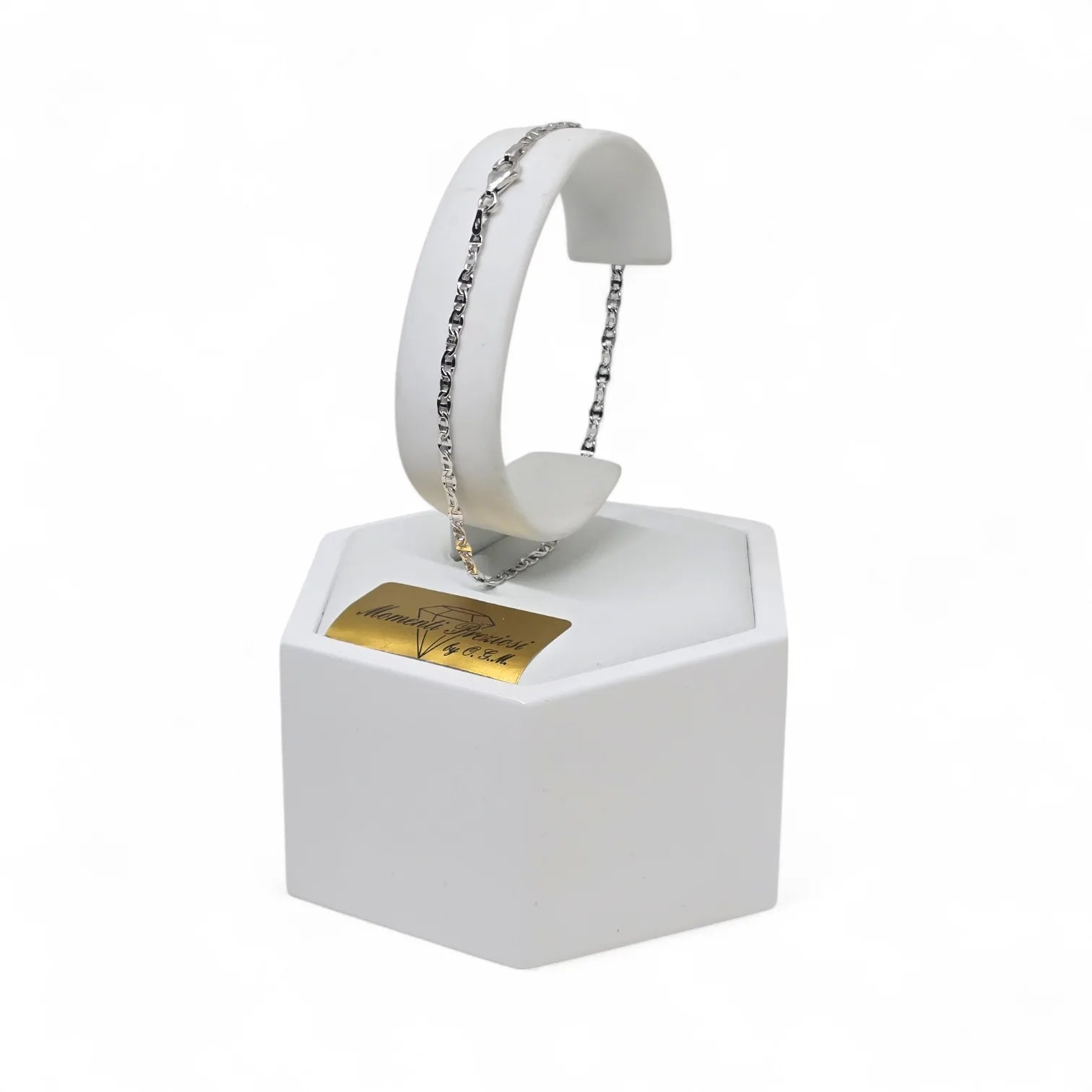Bracciale micro in Oro 18kt Bianco con Maglia Piatta a catena
