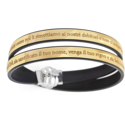 Bracciale padre nostro Amen  in acciaio anallergico e pelle