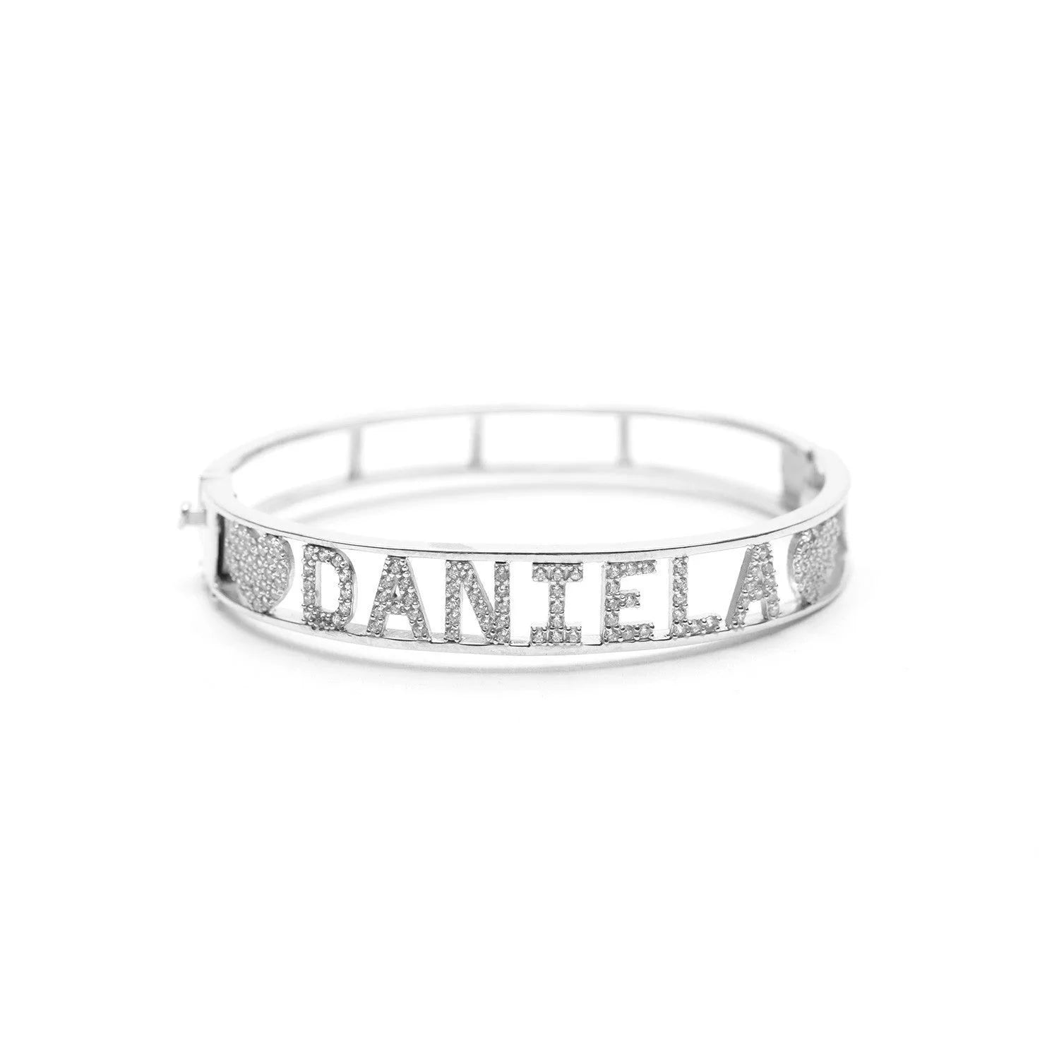 Bracciale rigido con nome personalizzato modello manetta in argento