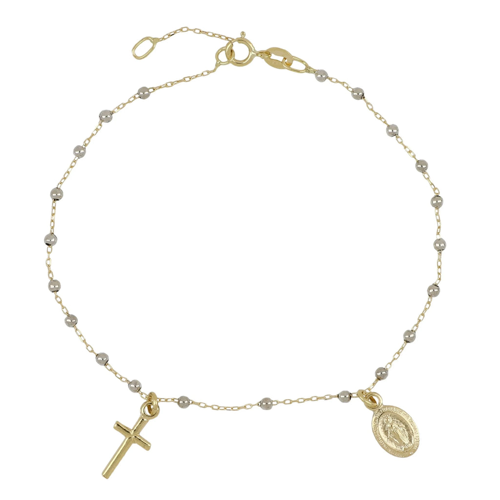 Bracciale rosario in oro 18kt catenina rolo' con grani lucidi