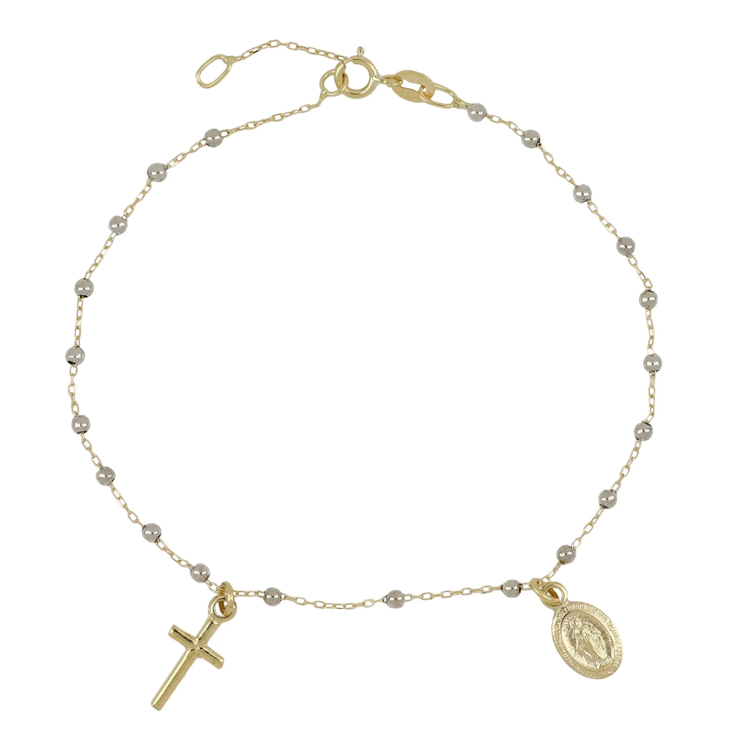 Bracciale rosario in oro 18kt catenina rolo' con grani lucidi