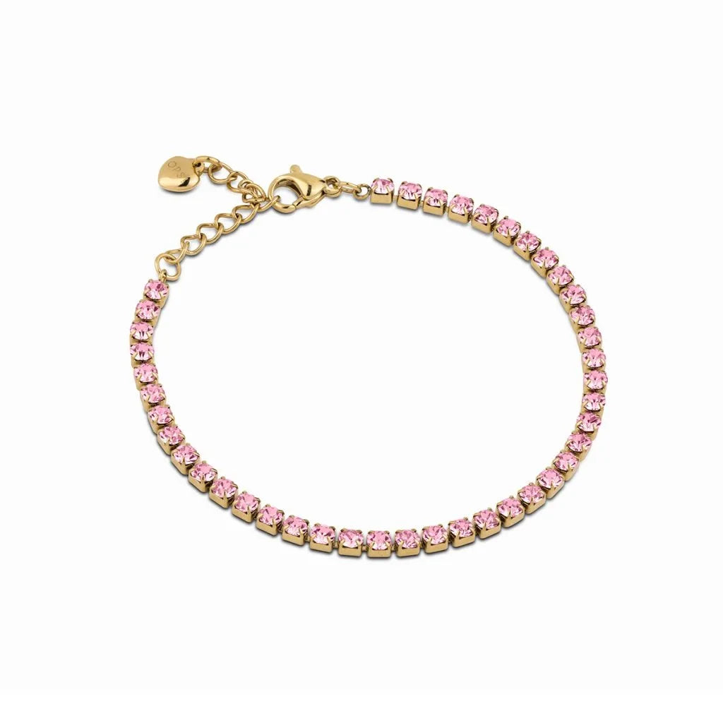 Damen-Tennisarmband Ops aus vergoldetem Edelstahl mit rosafarbenen Zirkonia opsbr-906