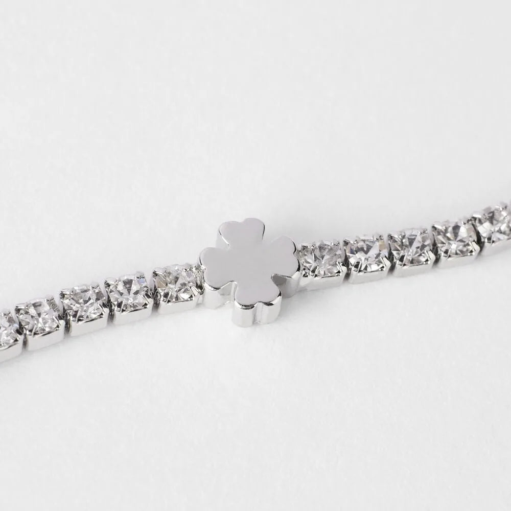 Bracciale tennis donna Stroili in acciaio con quadrifoglio e cristalli