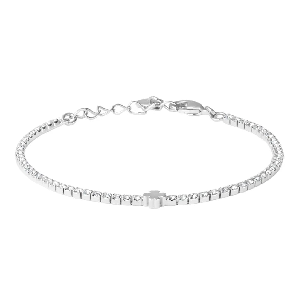 Bracciale tennis donna Stroili in acciaio con quadrifoglio e cristalli