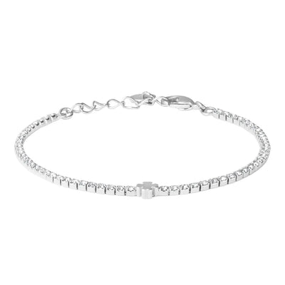 Bracciale tennis donna Stroili in acciaio con quadrifoglio e cristalli
