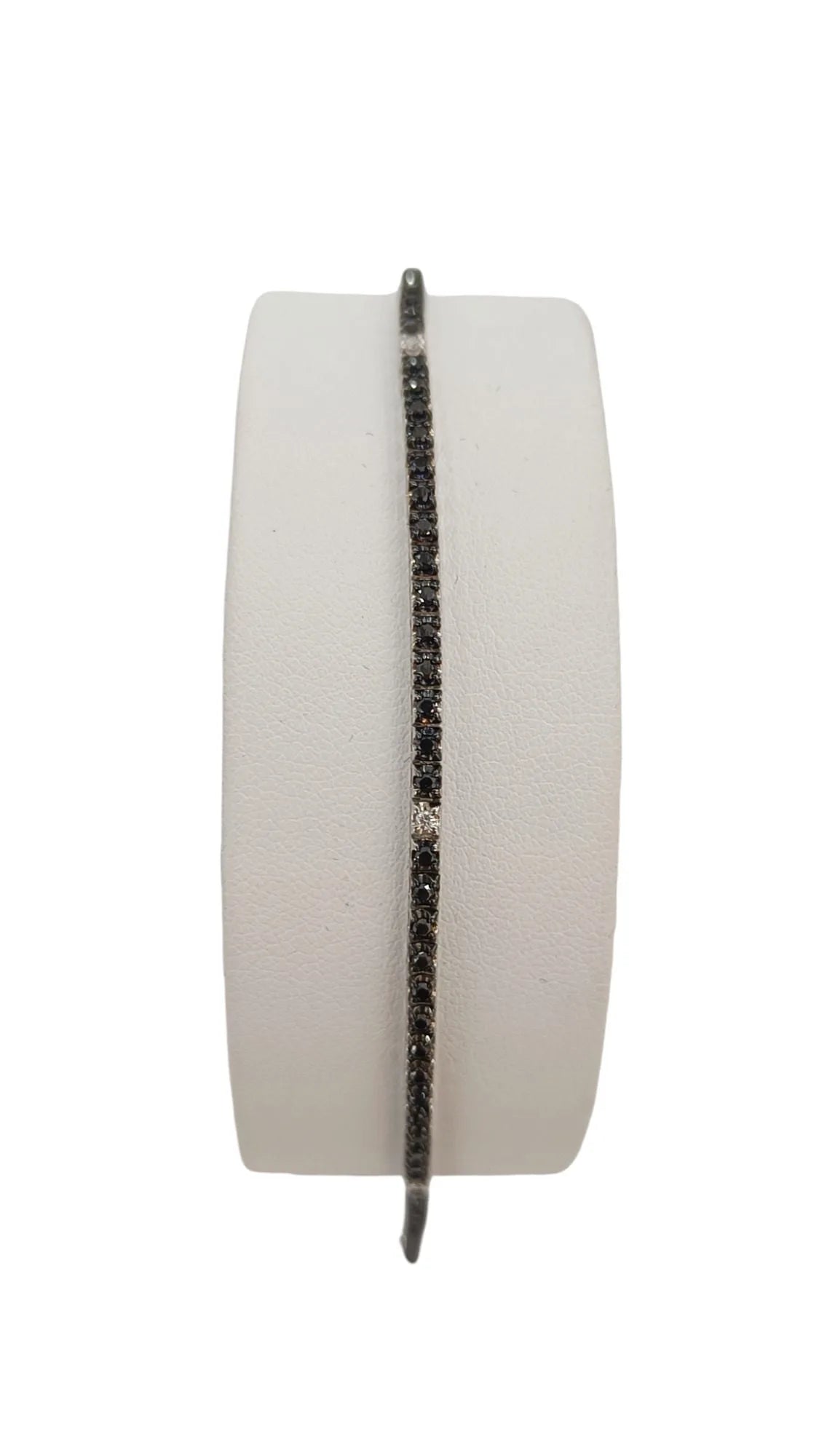 Bracciale tennis in oro bianco 18 carati e diamanti neri e bianchi 19 cm