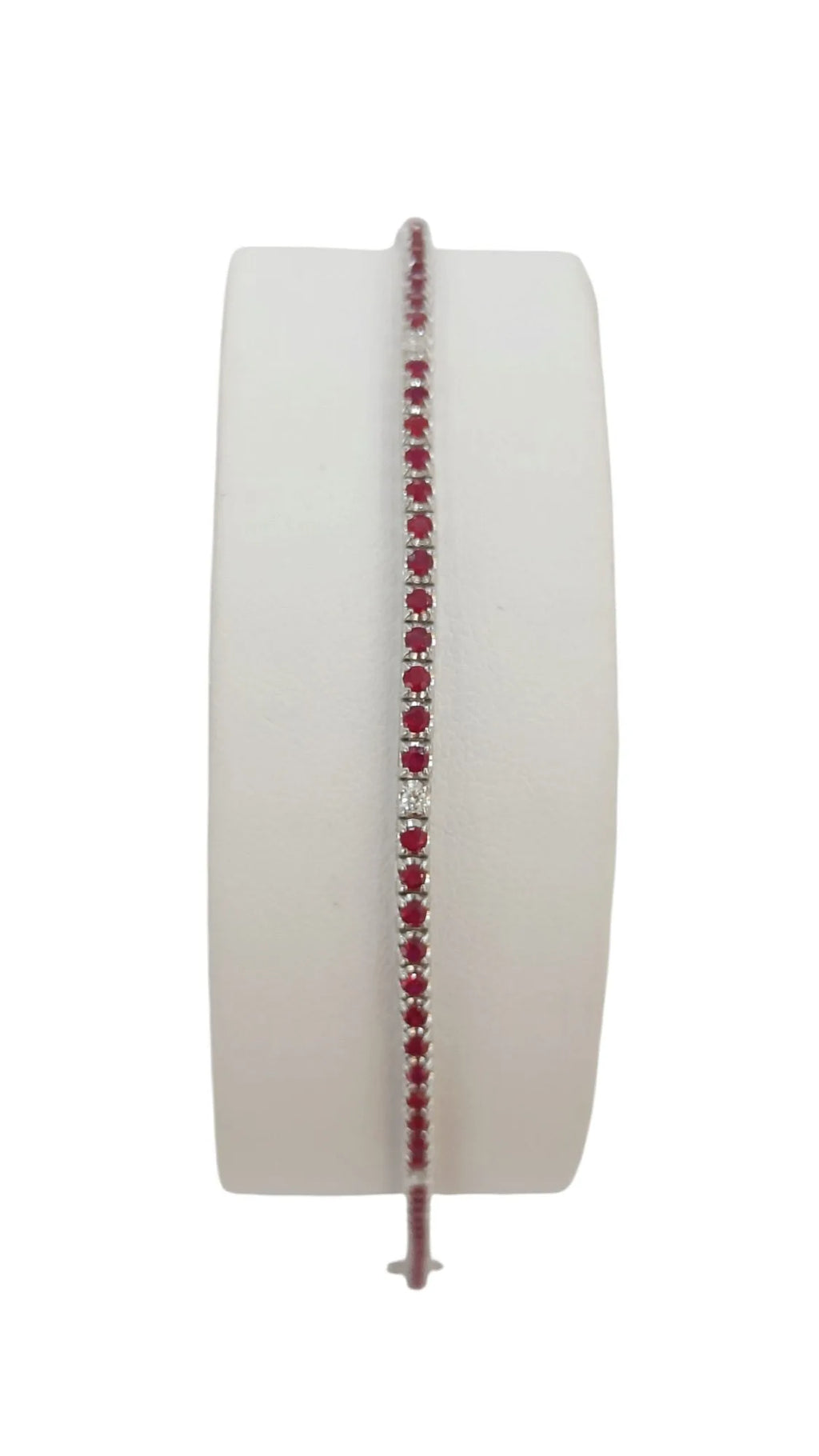 Bracciale tennis in oro bianco 18 carati e rubini rossi 18 cm