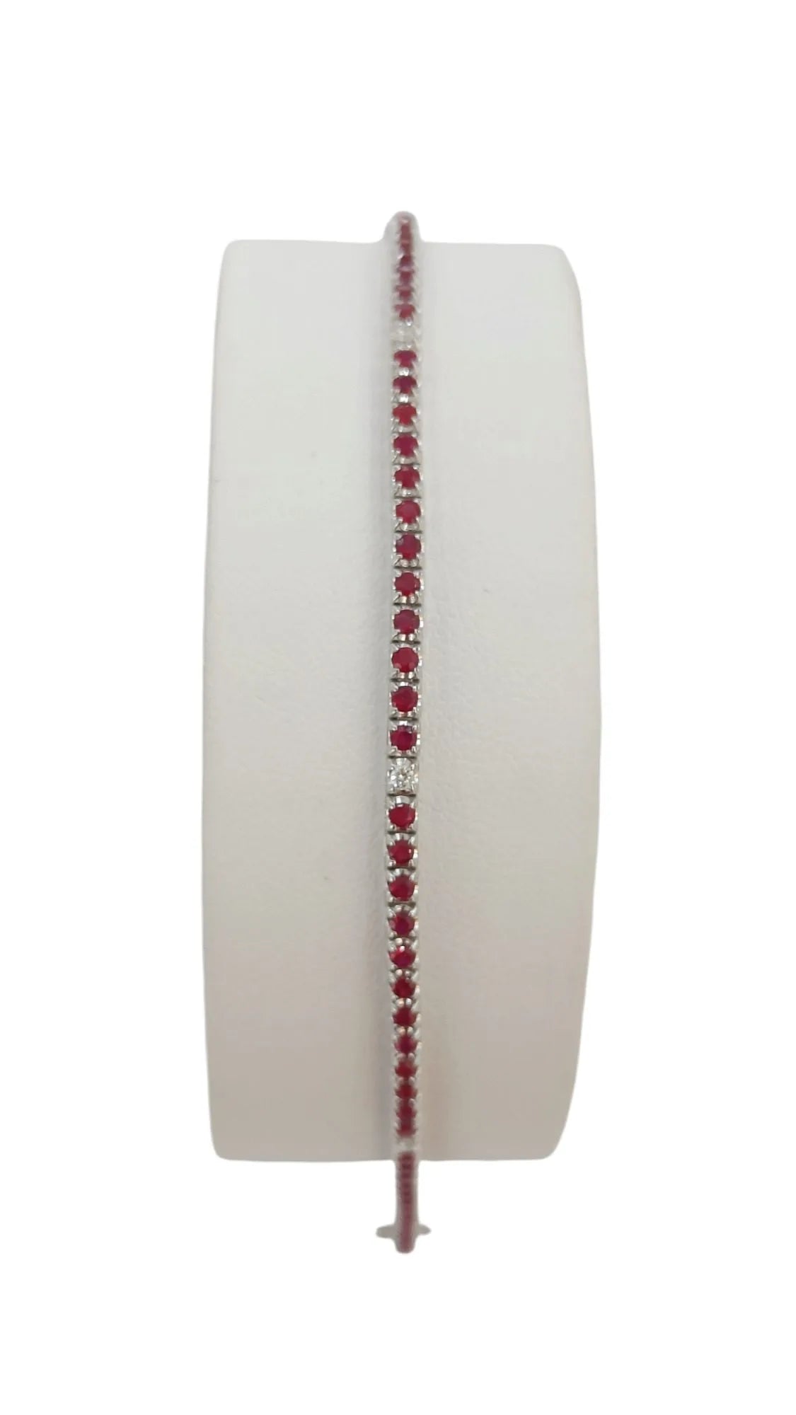 Bracciale tennis in oro bianco 18 carati e rubini rossi 18 cm