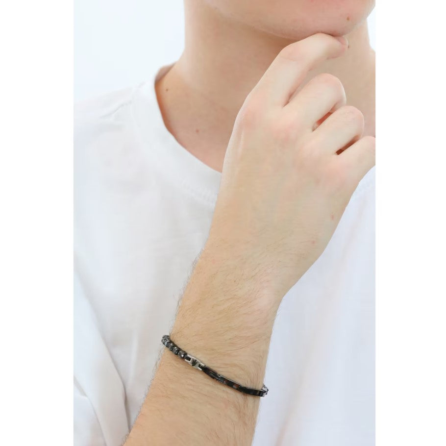 Maserati Herren-Tennisarmband mit schwarzen Zirkoniasteinen jm222avc06