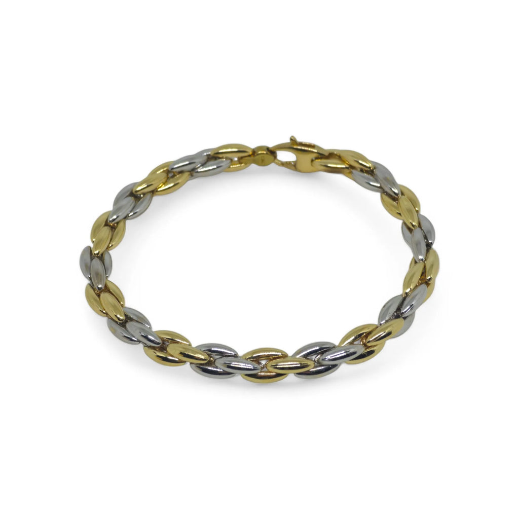 Bracciale uomo con maglia a spiga bicolore in oro 18 carati