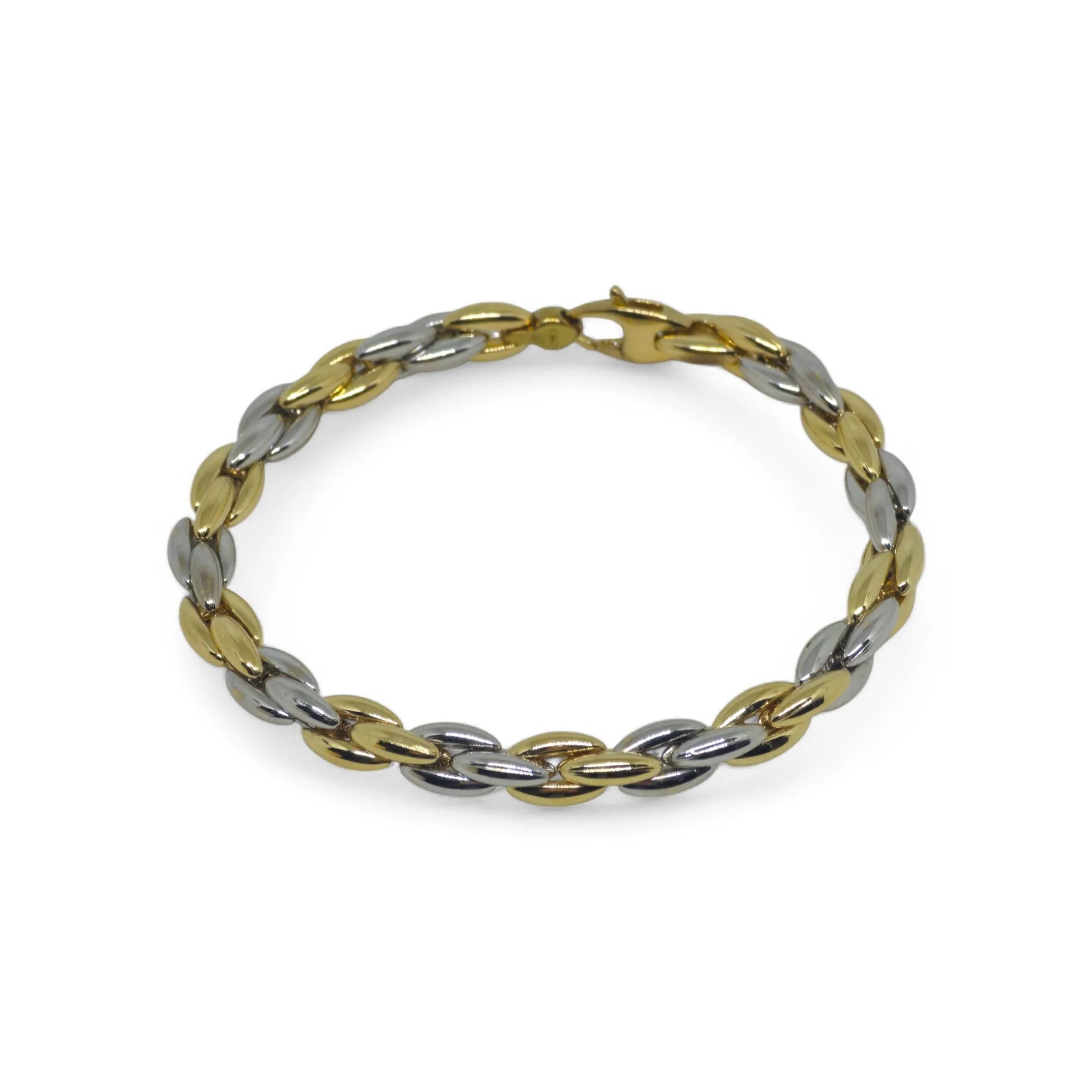 Bracciale uomo con maglia a spiga bicolore in oro 18 carati