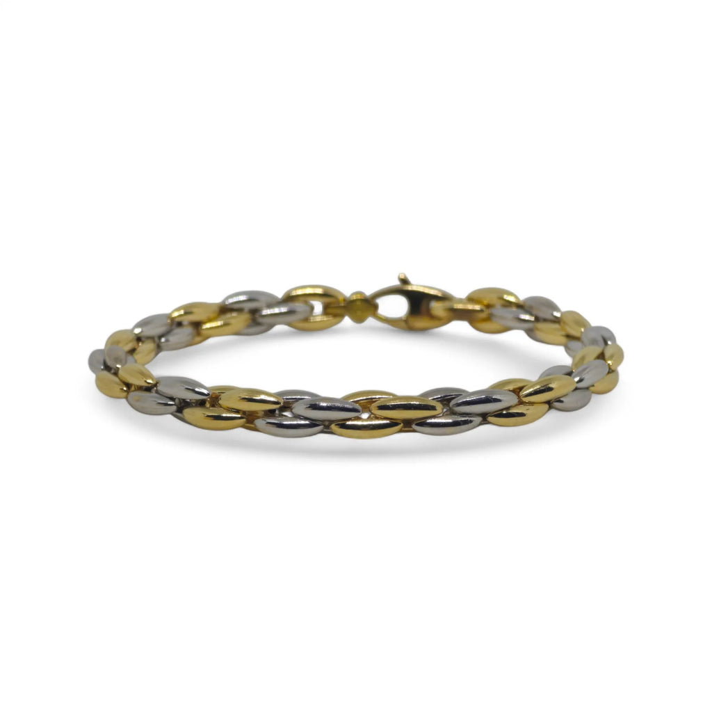 Bracciale uomo con maglia a spiga bicolore in oro 18 carati