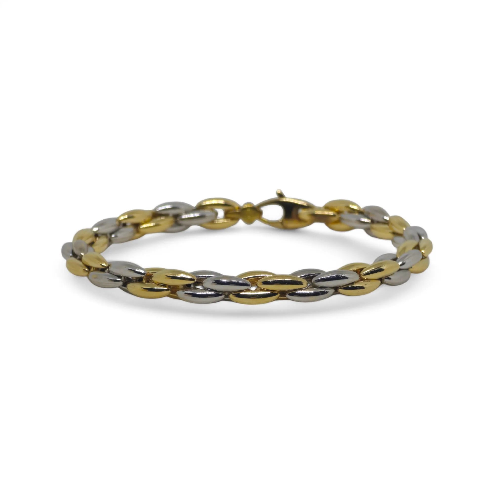 Bracciale uomo con maglia a spiga bicolore in oro 18 carati