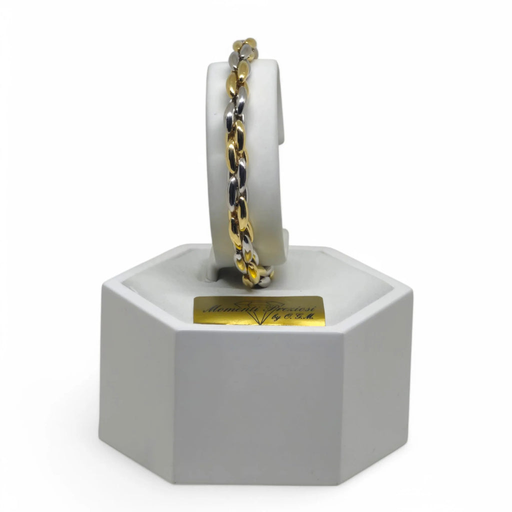 Bracciale uomo con maglia a spiga bicolore in oro 18 carati