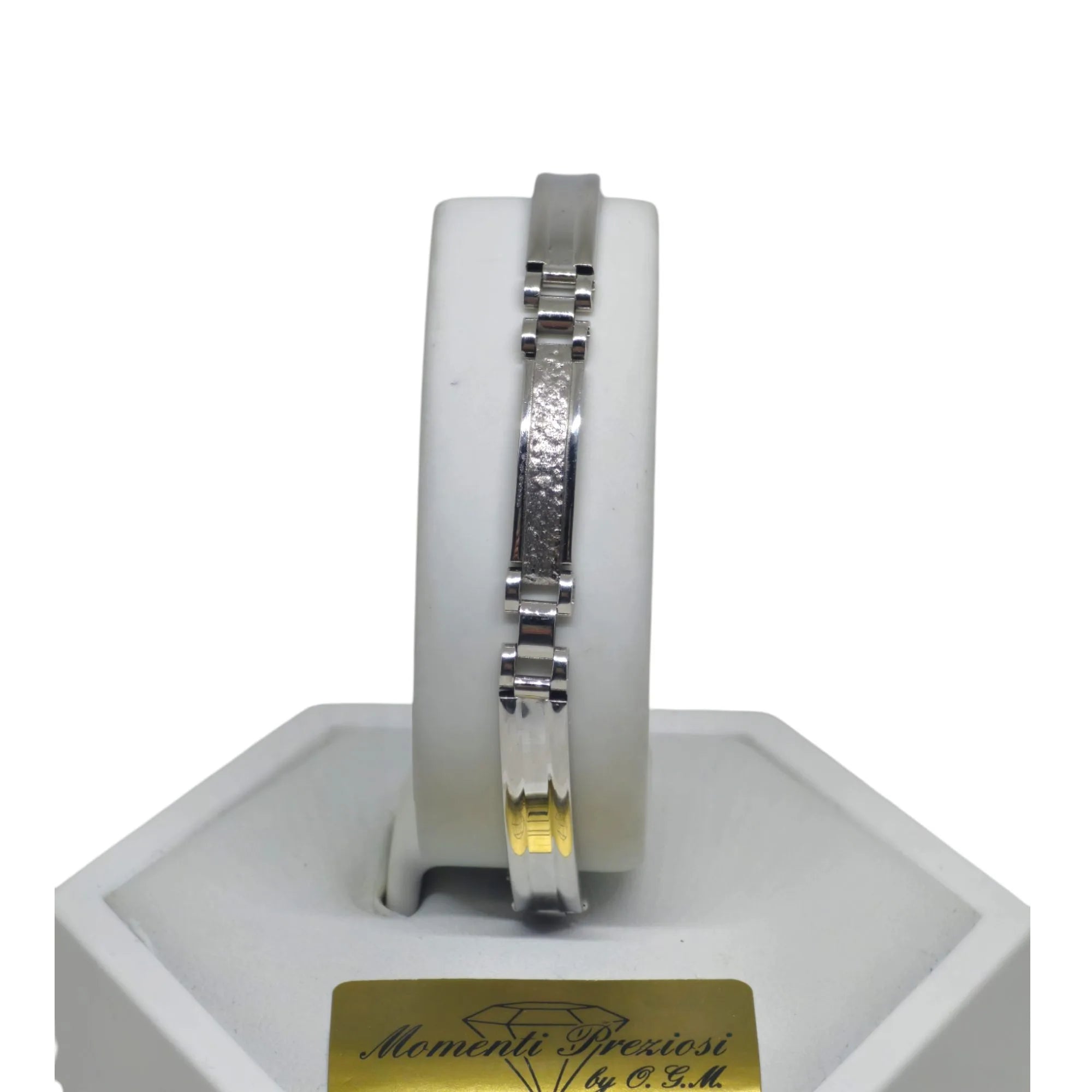 Bracciale uomo con maglia moderna lavorata in oro bianco 750