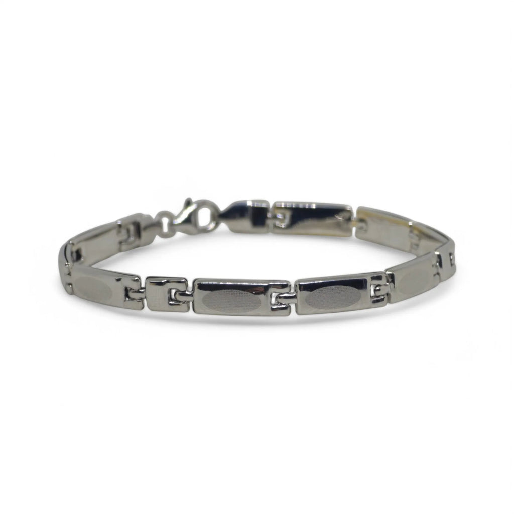 Bracciale uomo con maglia rettangolare lavorata in oro bianco 750
