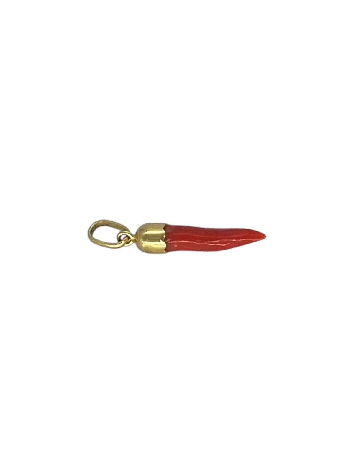 Ciondolo cornetto portafortuna in oro 18kt  smaltato rosso