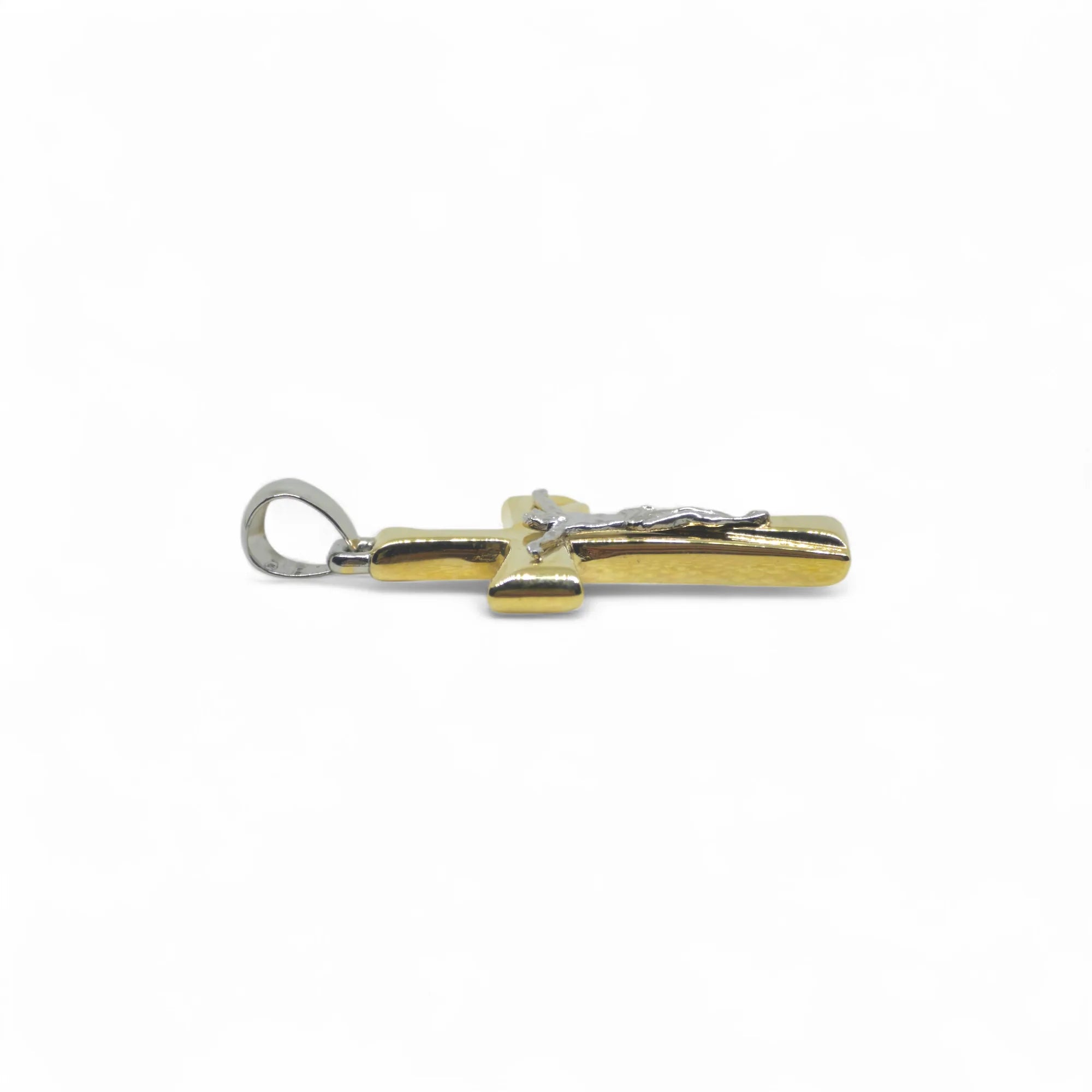 Ciondolo croce classica in oro 18 kt bicolore con cristo