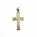 Ciondolo croce classica in oro 18 kt bicolore con cristo