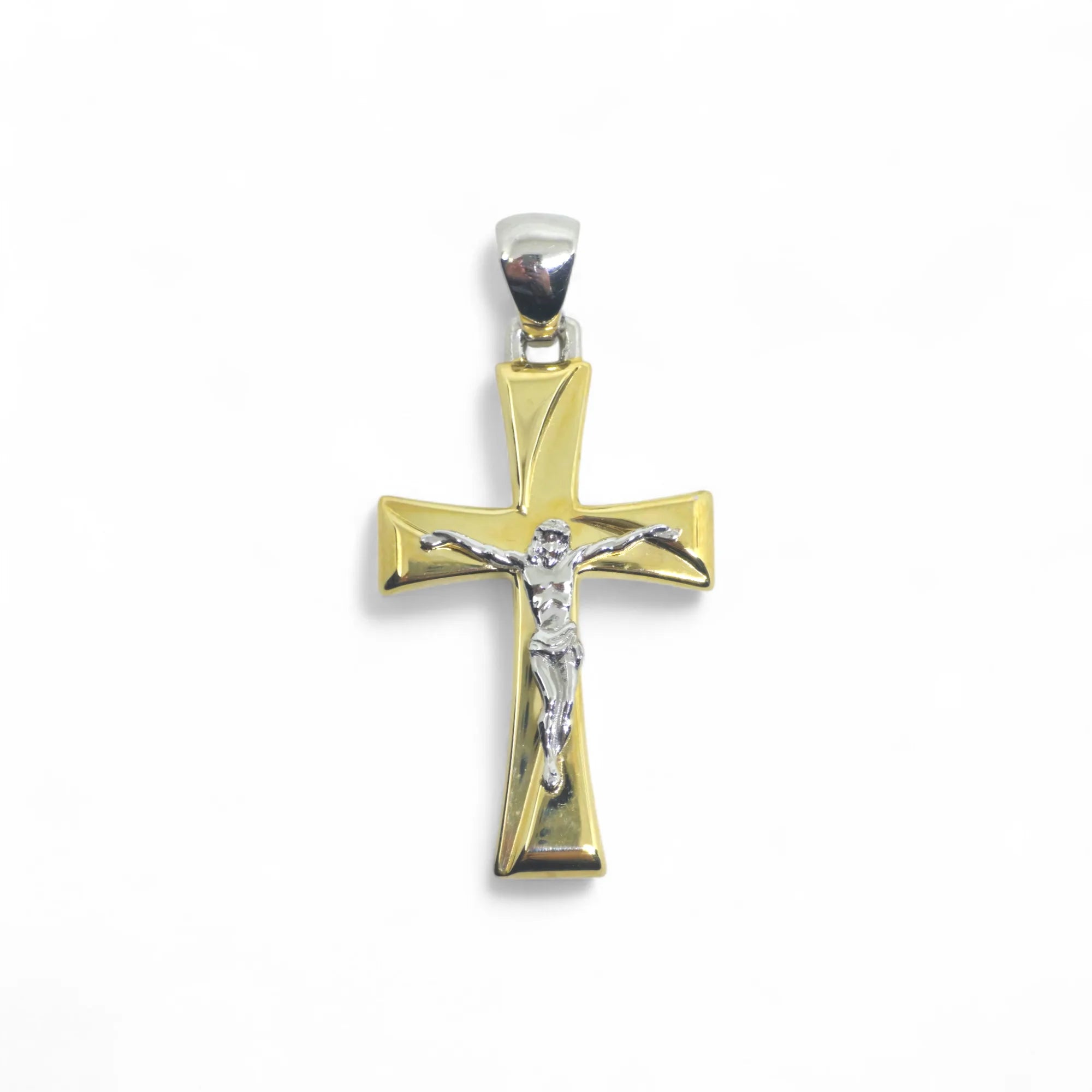 Ciondolo croce classica in oro 18 kt bicolore con cristo