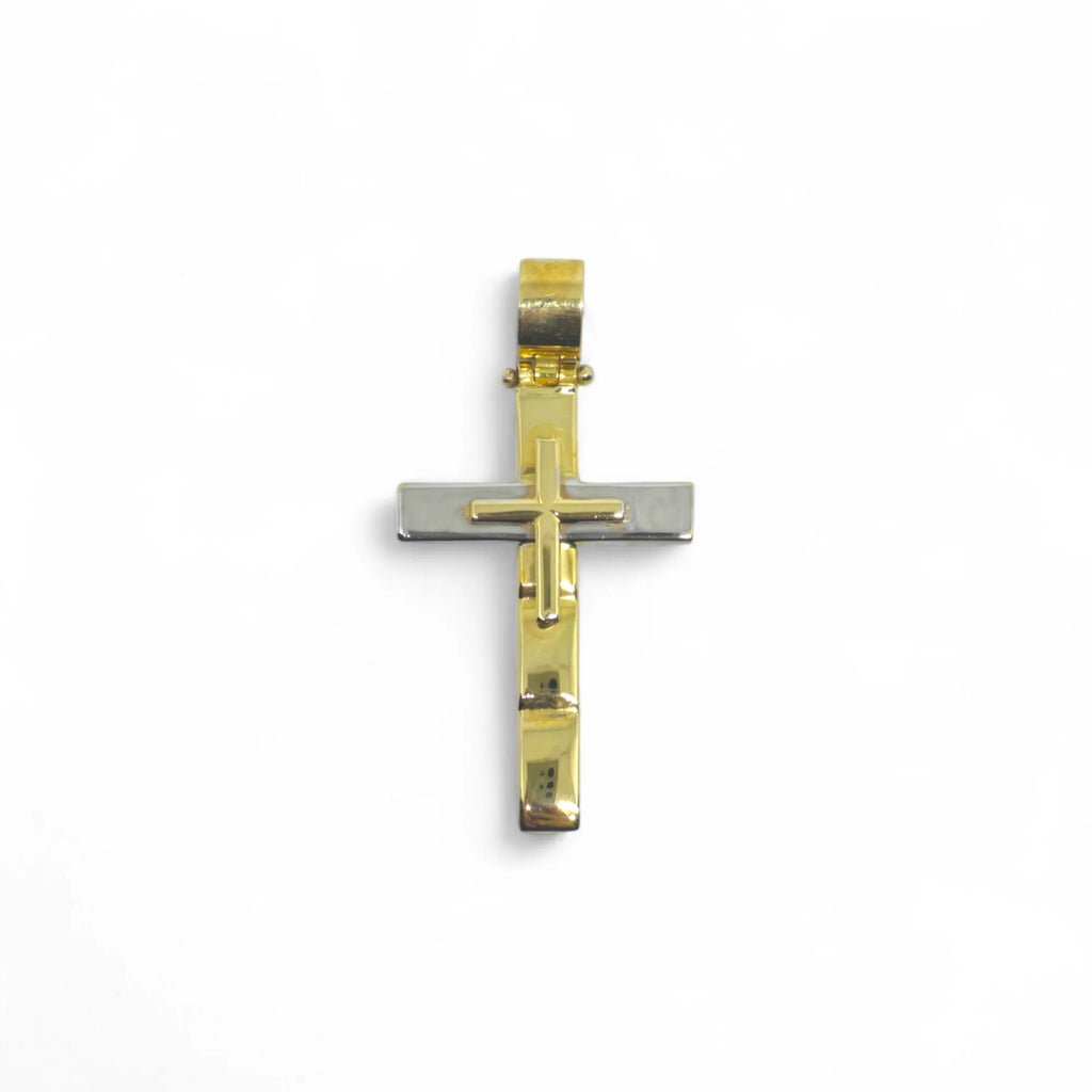 Ciondolo croce classica in oro 18 kt bicolore
